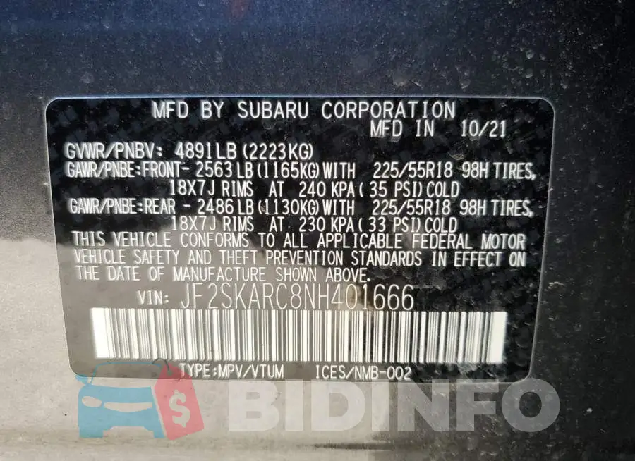 JF2SKARC8NH401666 Photo# 10
