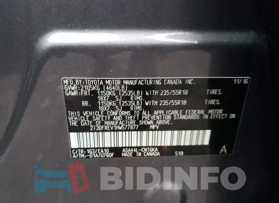 2T3DFREV1HW577877 Photo# 10