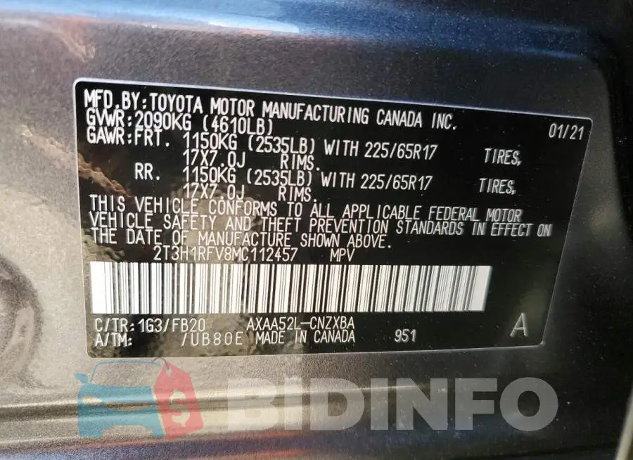 2T3H1RFV8MC112457 Photo# 12
