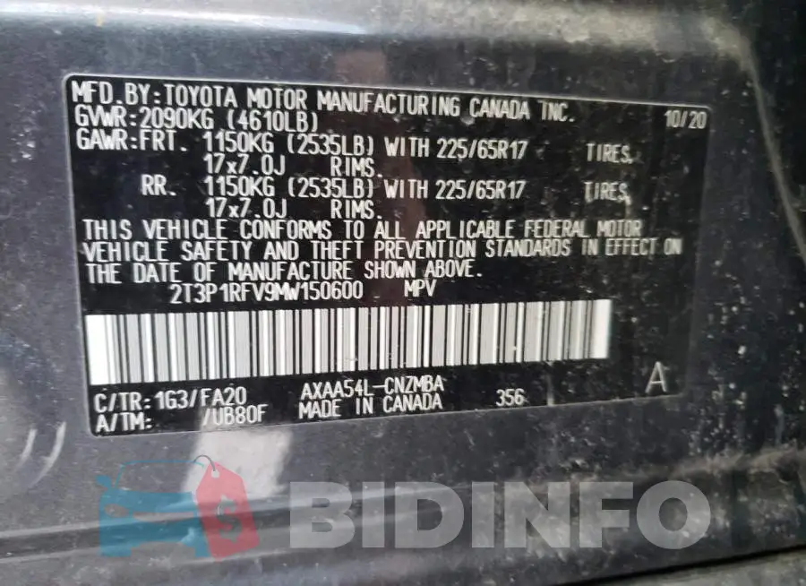 2T3P1RFV9MW150600 Photo# 12