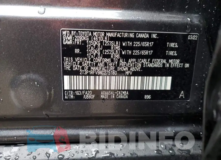 2T3P1RFV9NC275180 Photo# 10