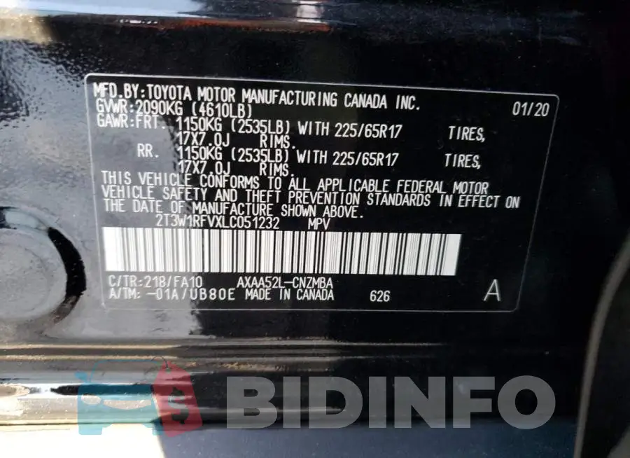 2T3W1RFVXLC051232 Photo# 10