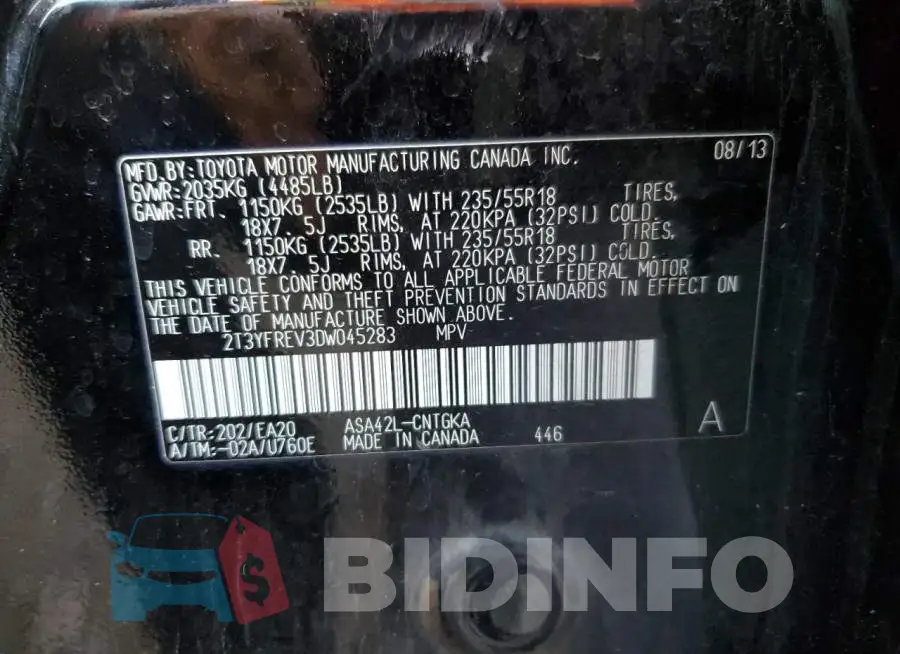 2T3YFREV3DW045283 Photo# 12