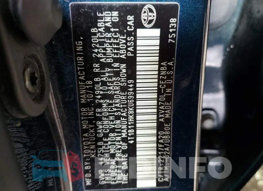 4T1B11HK8KU699449 Photo# 13