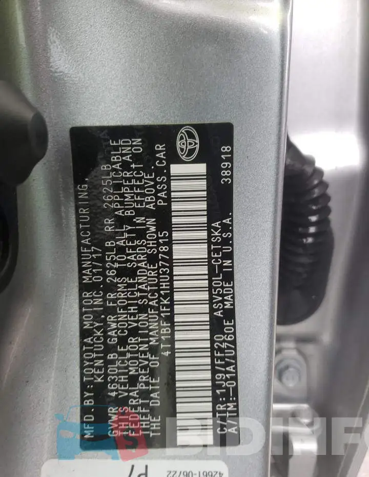 4T1BF1FK1HU377815 Photo# 12