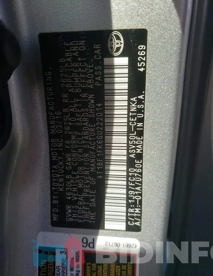 4T1BF1FK6GU222014 Photo# 13