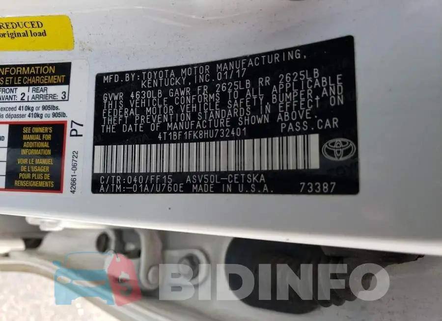 4T1BF1FK8HU732401 Photo# 13