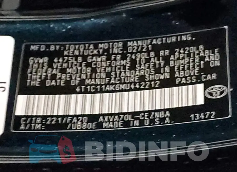 4T1C11AK6MU442212 Photo# 12
