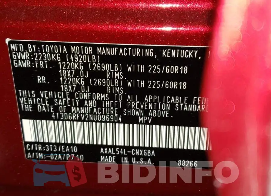 4T3D6RFV2NU096904 Photo# 10