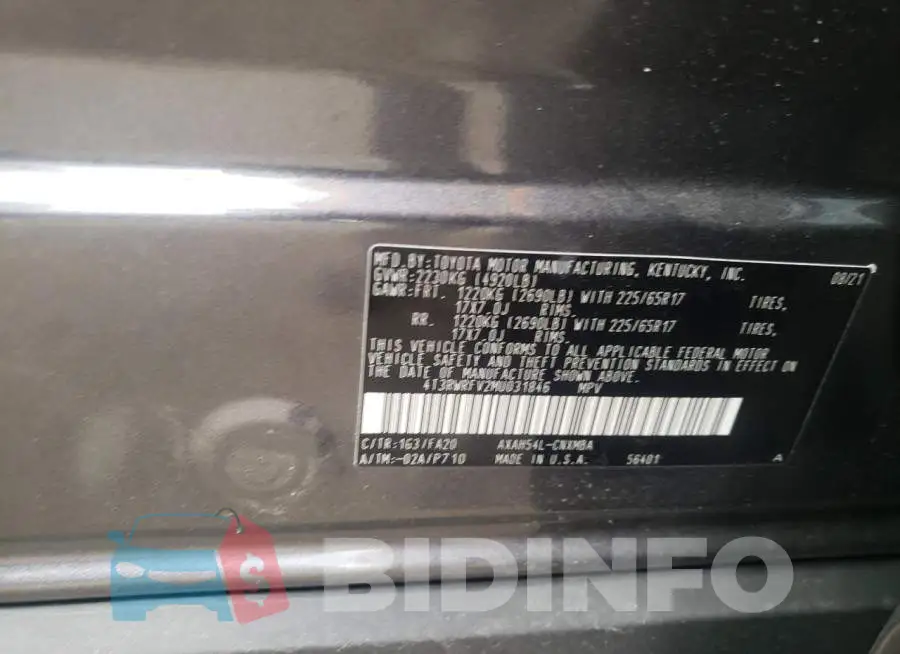 4T3RWRFV2MU031846 Photo# 10