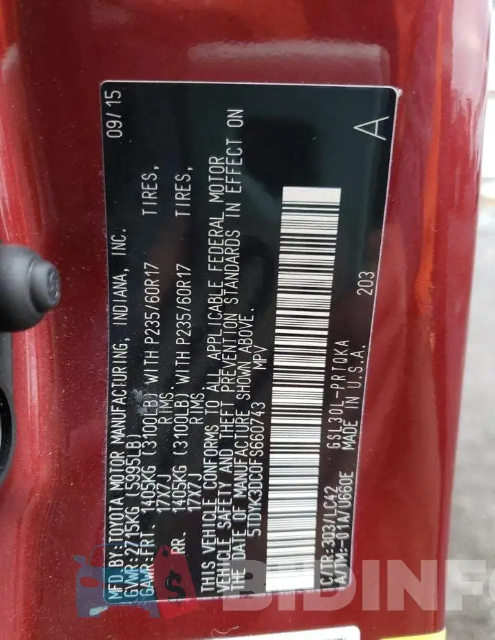 5TDYK3DC0FS660743 Photo# 14