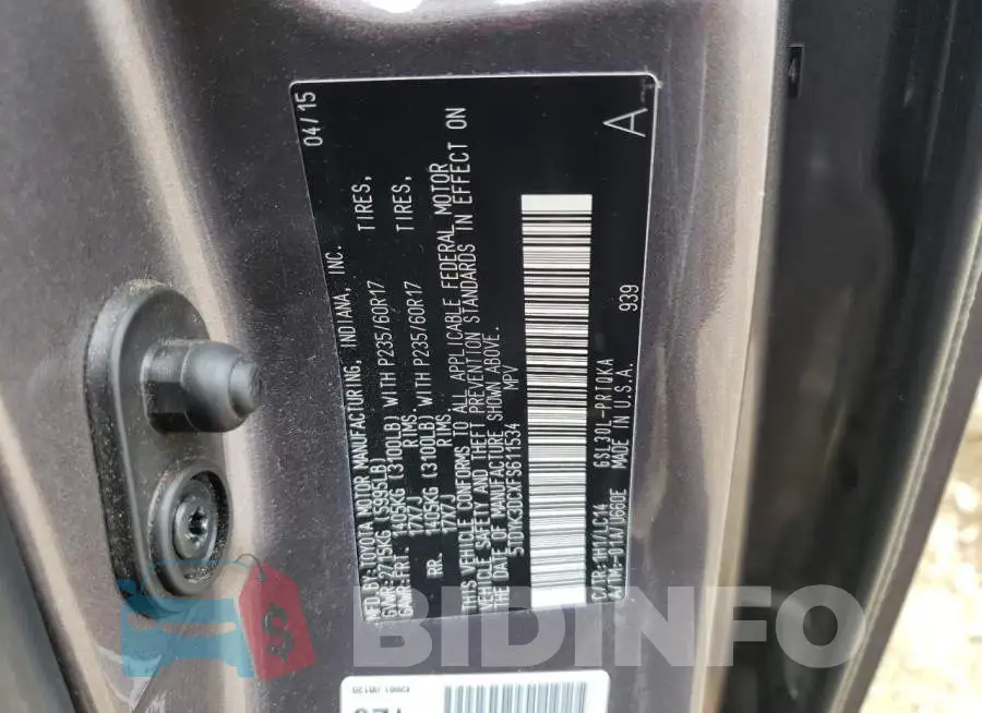5TDYK3DCXFS611534 Photo# 10