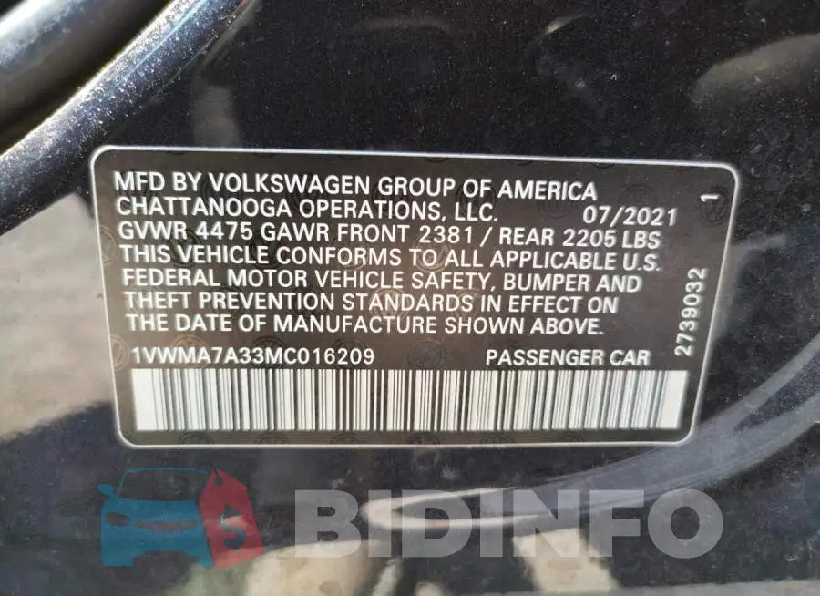 1VWMA7A33MC016209 Photo# 10