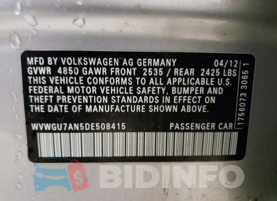 WVWGU7AN5DE508415 Photo# 12