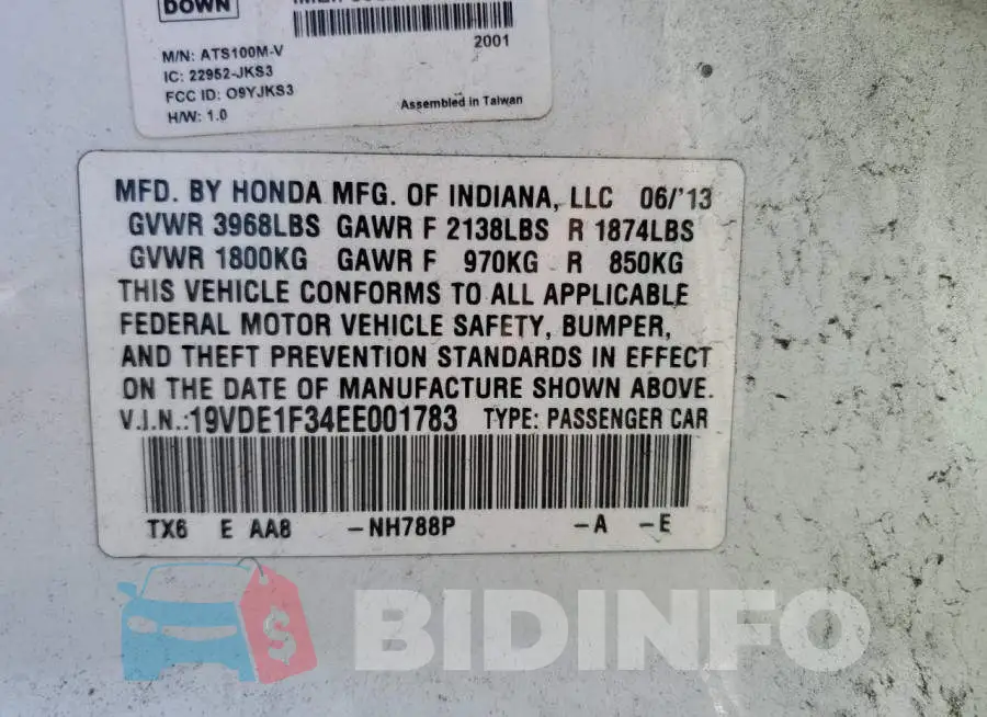 19VDE1F34EE001783 Photo# 10
