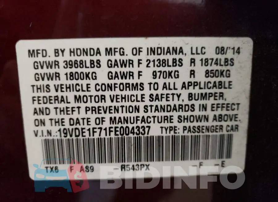 19VDE1F71FE004337 Photo# 10
