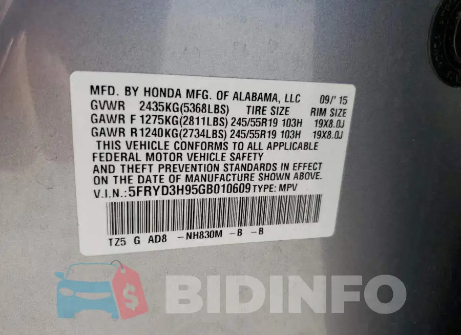 5FRYD3H95GB010609 Photo# 13