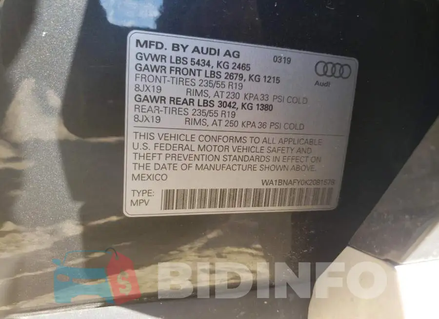 WA1BNAFY0K2081578 Photo# 10