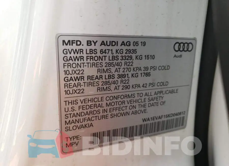 WA1EVAF15KD040612 Photo# 10
