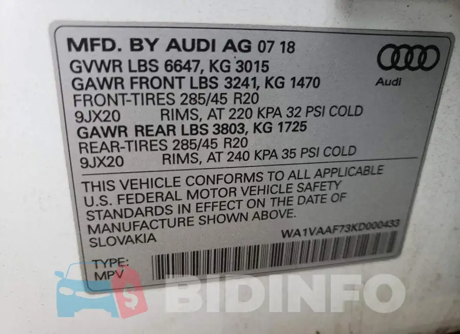 WA1VAAF73KD000433 Photo# 10