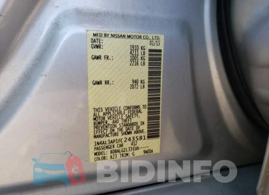 1N4AL3AP1FC243581 Photo# 10