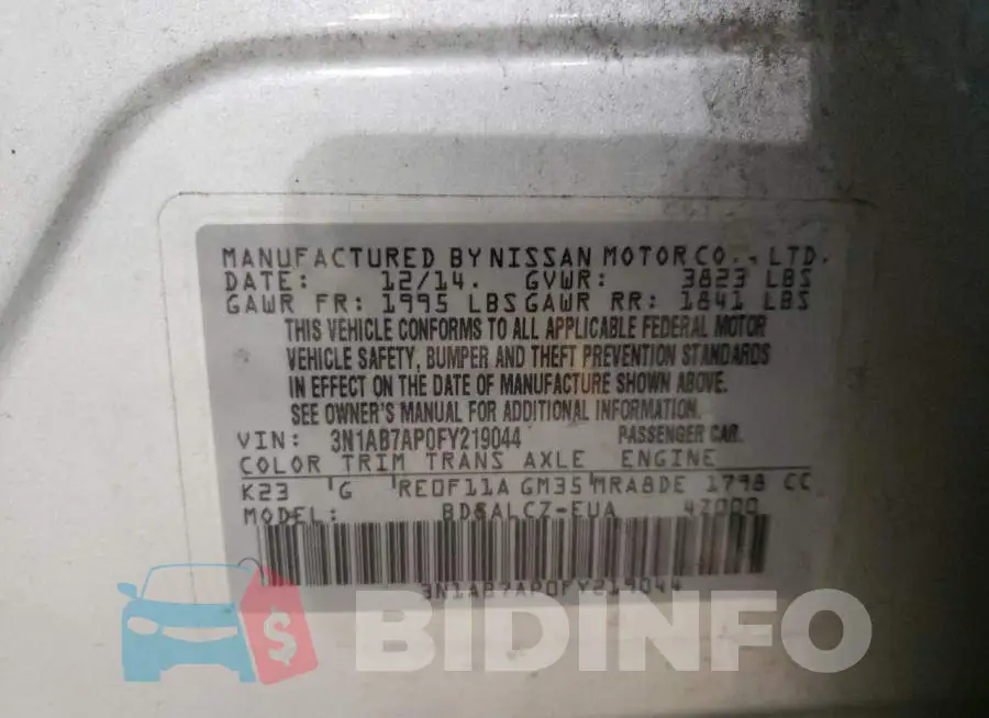 3N1AB7AP0FY219044 Photo# 10