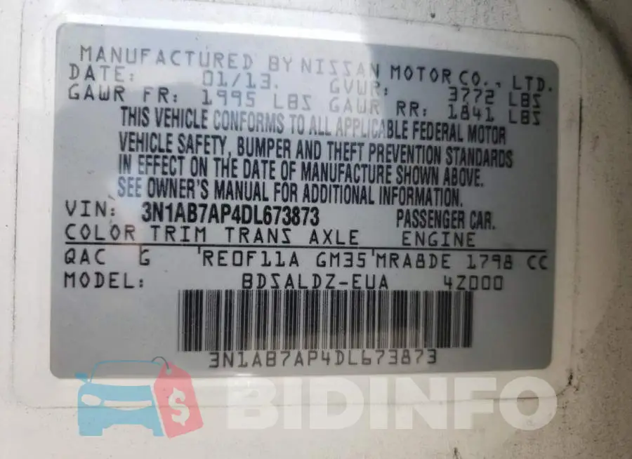 3N1AB7AP4DL673873 Photo# 10