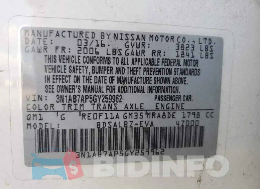 3N1AB7AP5GY259962 Photo# 10