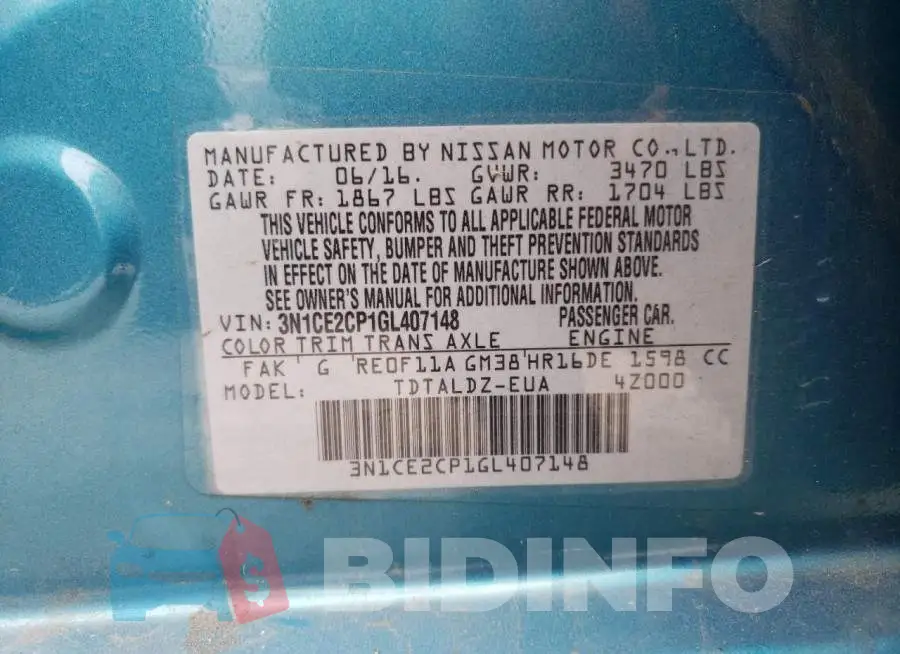 3N1CE2CP1GL407148 Photo# 10