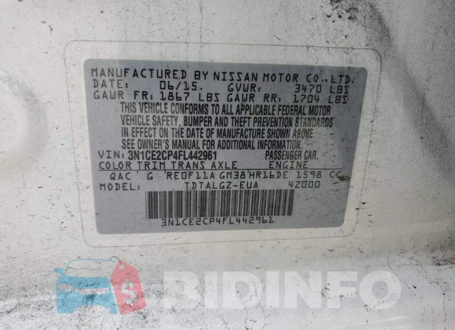 3N1CE2CP4FL442961 Photo# 10