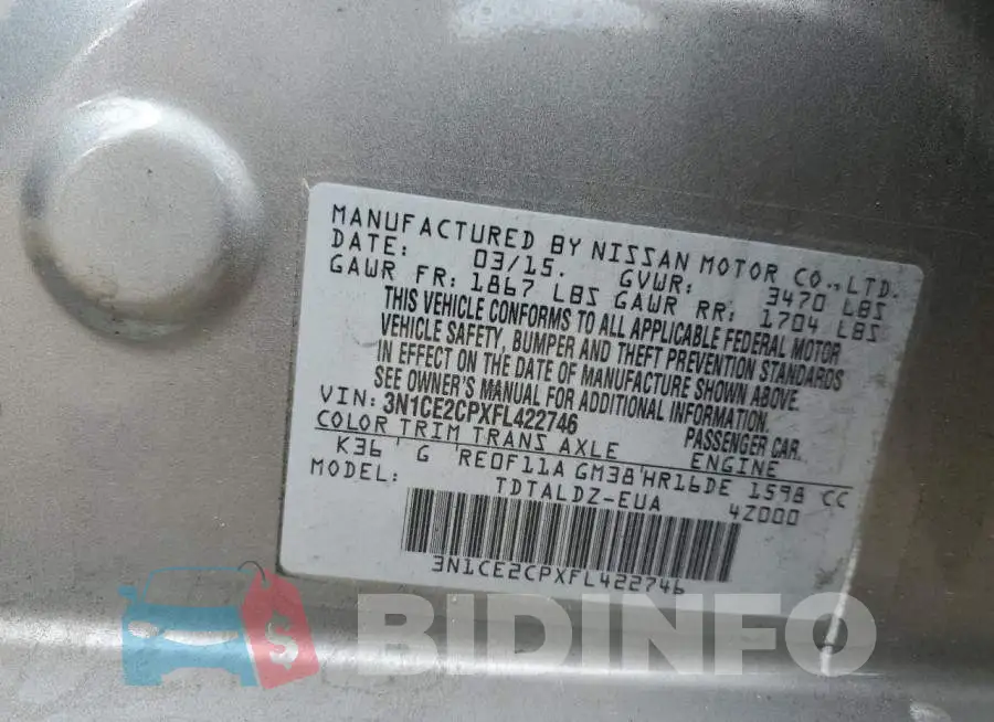 3N1CE2CPXFL422746 Photo# 10