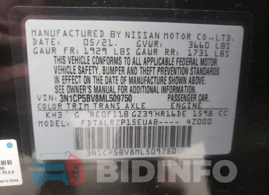 3N1CP5BV8ML509750 Photo# 10