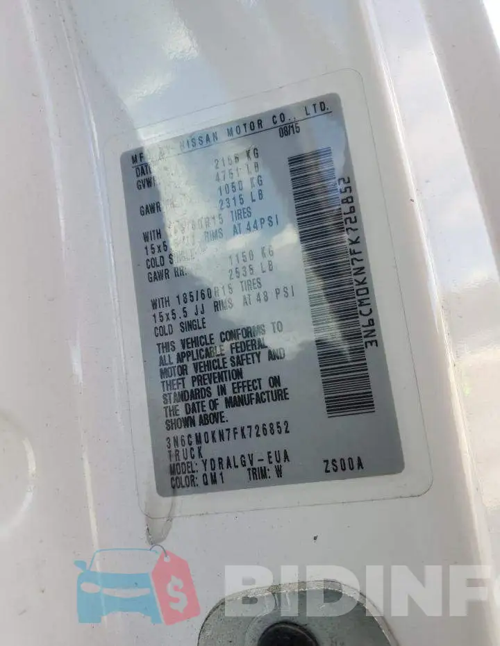 3N6CM0KN7FK726852 Photo# 10