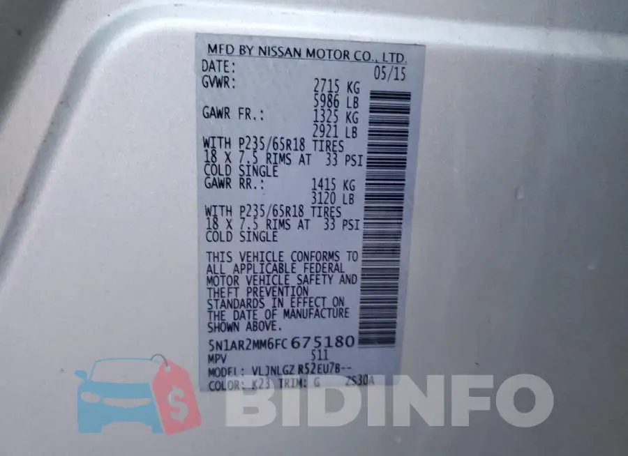 5N1AR2MM6FC675180 Photo# 13