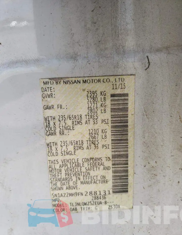 5N1AZ2MH9FN288131 Photo# 10