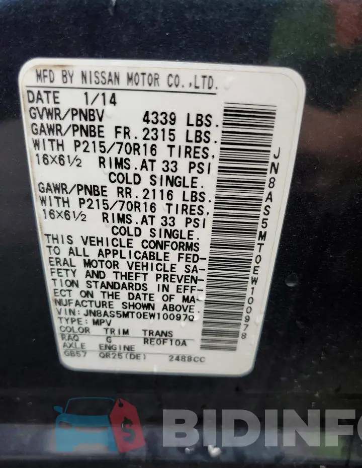 JN8AS5MT0EW100978 Photo# 10