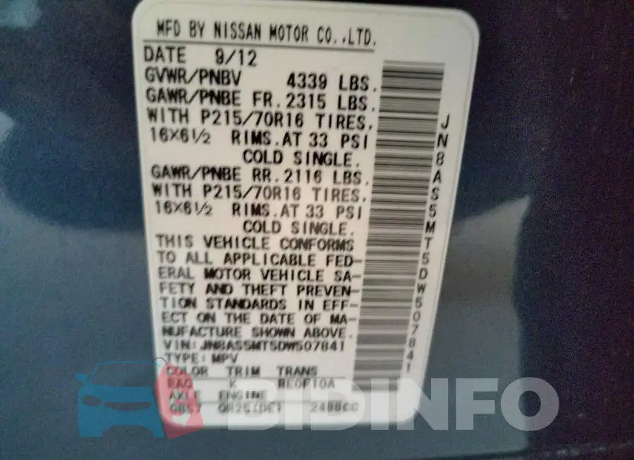 JN8AS5MT5DW507841 Photo# 10