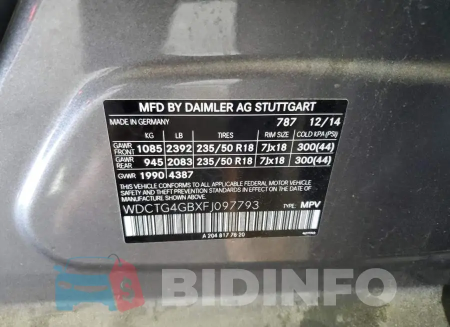 WDCTG4GBXFJ097793 Photo# 10