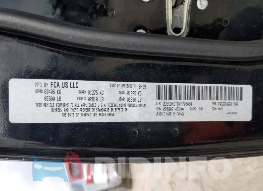 2C3CDXCT6KH700494 Photo# 12