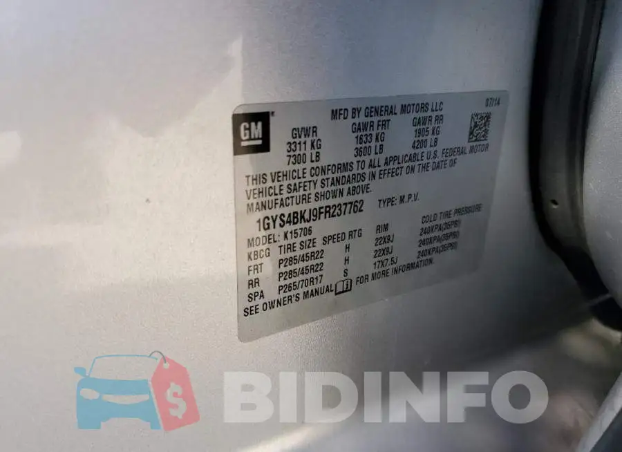 1GYS4BKJ9FR237762 Photo# 13