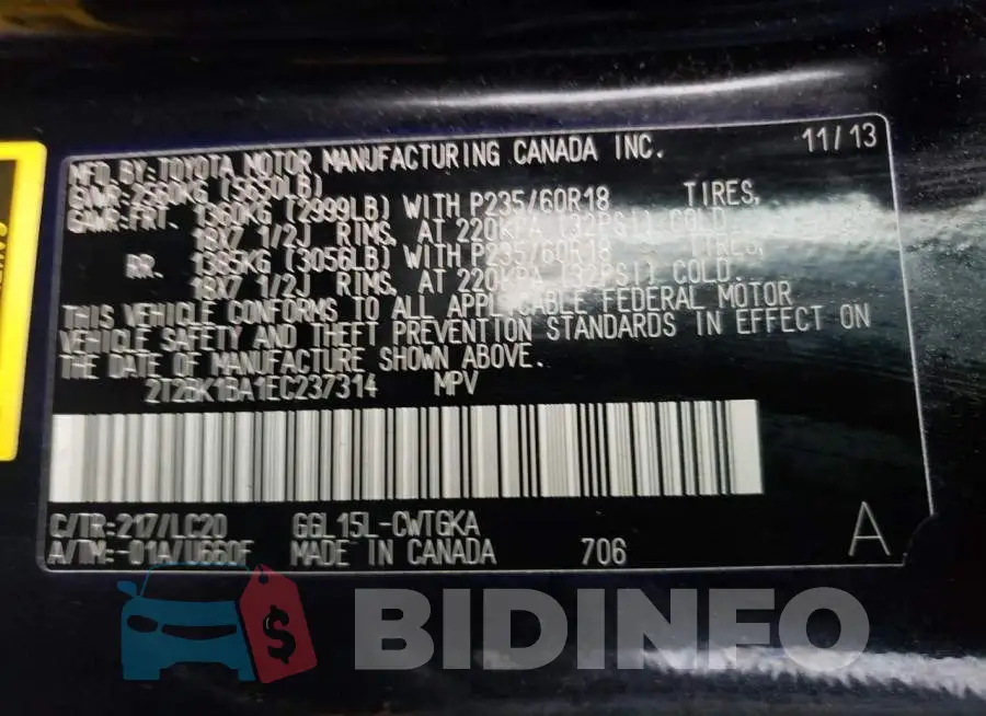 2T2BK1BA1EC237314 Photo# 10