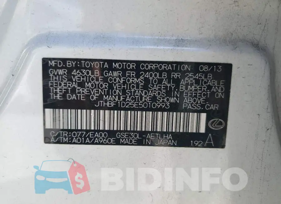 JTHBF1D25E5010993 Photo# 13