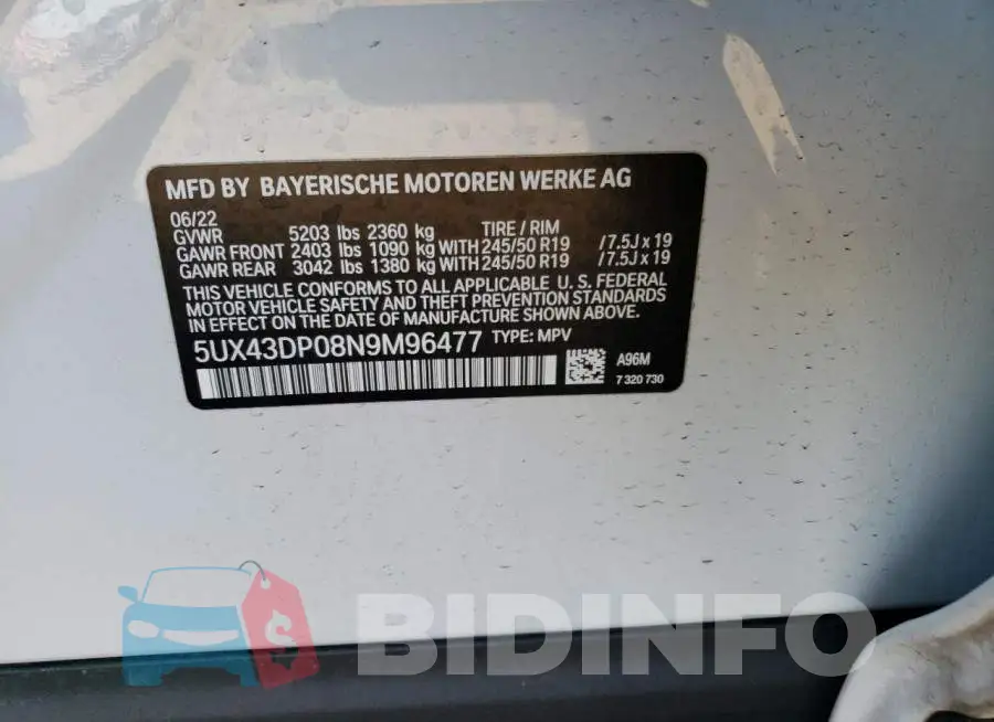 5UX43DP08N9M96477 Photo# 13