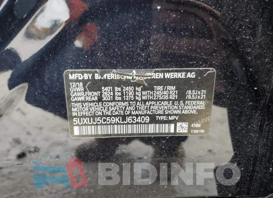 5UXUJ5C59KLJ63409 Photo# 10