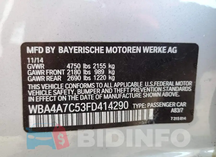 WBA4A7C53FD414290 Photo# 12