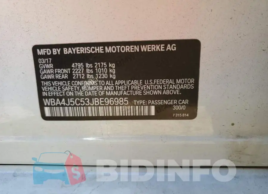 WBA4J5C53JBE96985 Photo# 13