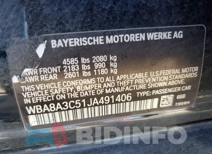 WBA8A3C51JA491406 Photo# 10