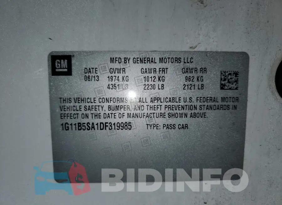 1G11B5SA1DF319985 Photo# 12