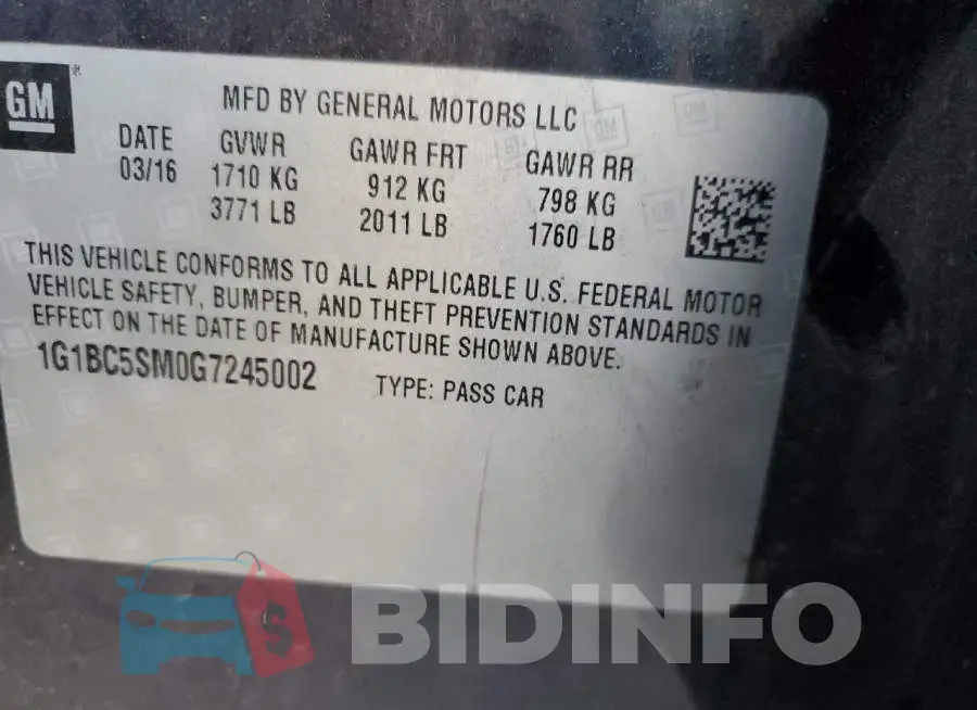 1G1BC5SM0G7245002 Photo# 10