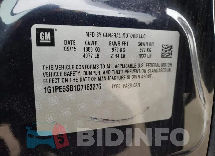 1G1PE5SB1G7163276 Photo# 13